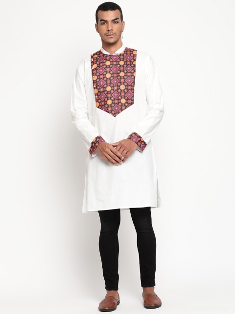 

Zotw Men White Geometric Yoke Design Cotton Kurta