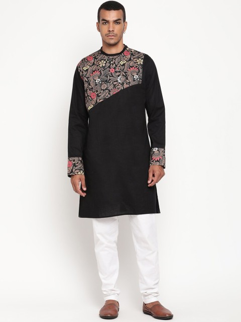 

Zotw Men Black Floral Yoke Design Cotton Kurta