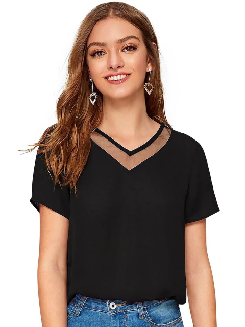 

FAVRIZ Women Black V-Neck Top