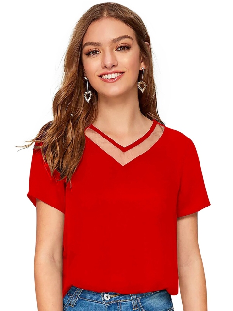 

FAVRIZ Women Red Solid V-Neck Top