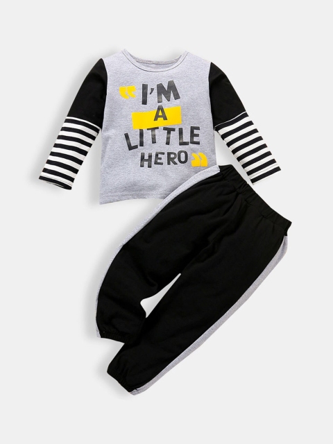 

Hopscotch Boys Grey & Black Printed T-shirt with Trousers