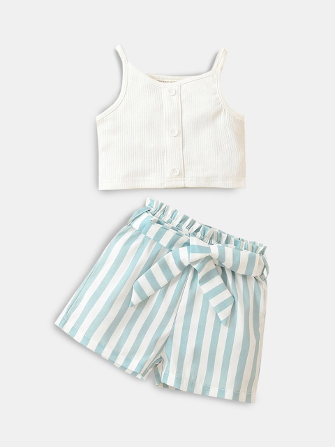 

Hopscotch Girls White & Blue Striped Top with Shorts