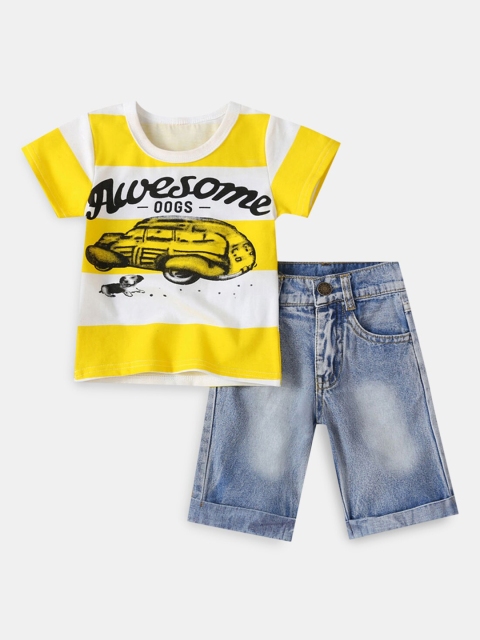 

Hopscotch Boys Yellow & Blue Printed T-shirt with Shorts