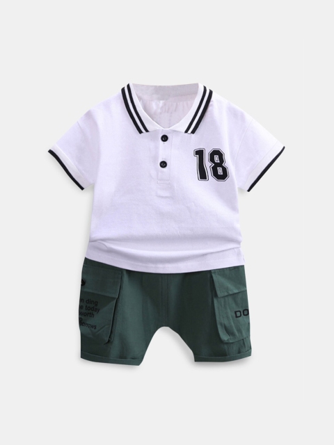 

Hopscotch Boys White & Green Printed T-shirt with Shorts