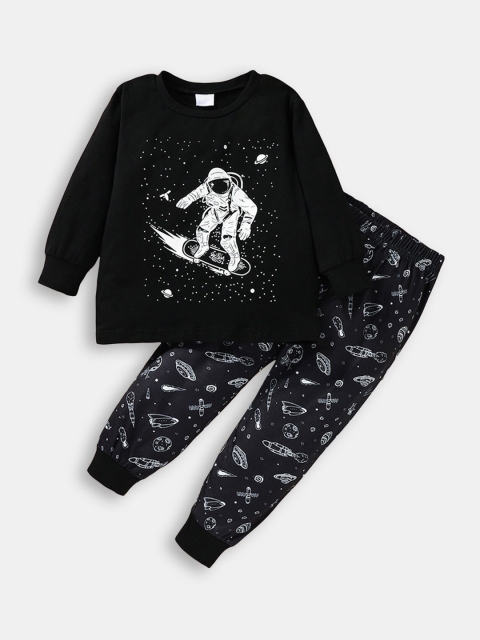 

Hopscotch Boys Black & White Printed T-shirt with Trousers