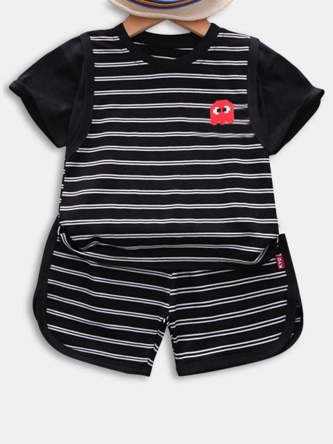 

Hopscotch Boys Black & White Striped T-shirt with Shorts