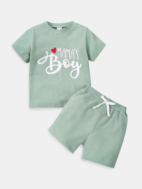 

Hopscotch Boys Green & White Printed T-shirt with Shorts