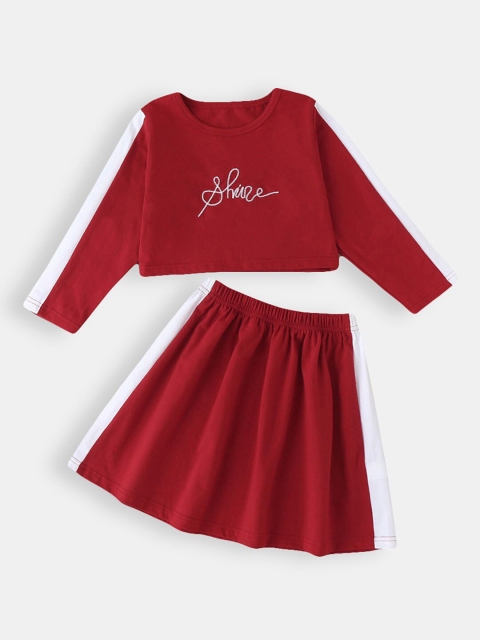 

Hopscotch Girls Red & White Printed Top with Skirt