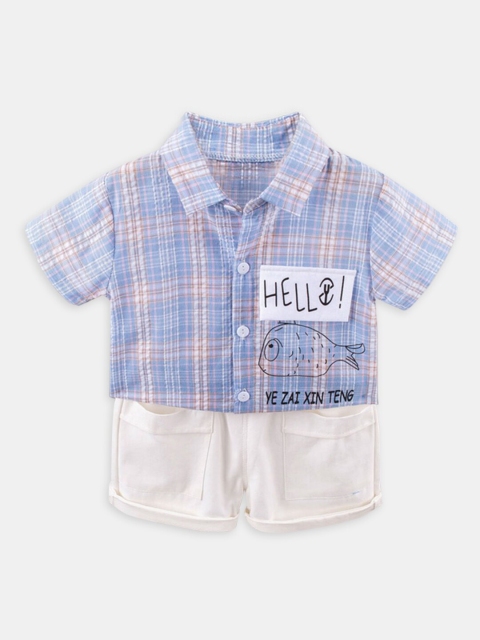 

Hopscotch Boys Blue & White Checked Shirt with Shorts