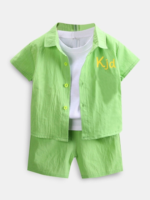 

Hopscotch Boys Green & White Printed Shirt with Shorts