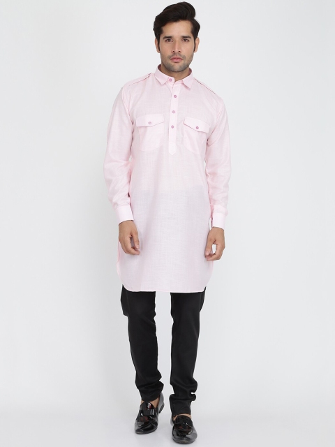 

ROYAL KURTA Men Pink Thread Work Summer Sheers Pathani Kurta