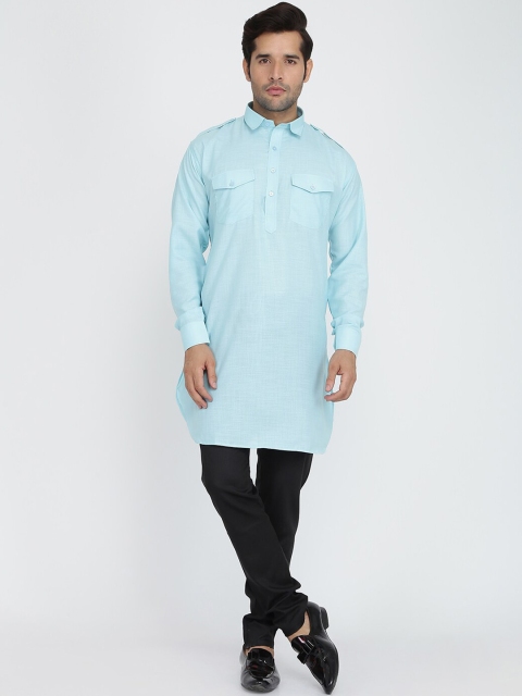 

ROYAL KURTA Men Blue Thread Work Summer Sheers Pathani Kurta