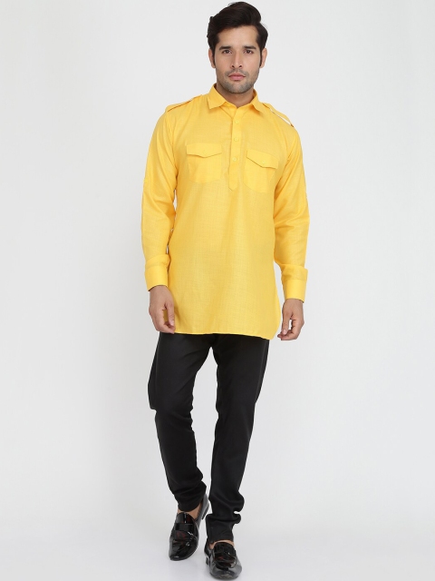 

ROYAL KURTA Men Yellow Thread Work Pathani Kurta