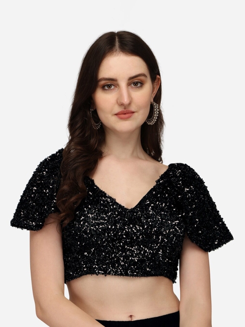 

PUJIA MILLS Women Black Sequinned Readymade Saree Blouse