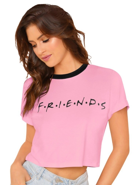 

FAVRIZ Women Pink & Black Typhography Boxy Crop Top
