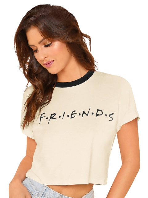 

FAVRIZ Women Cream-Coloured Print Boxy Crop Top
