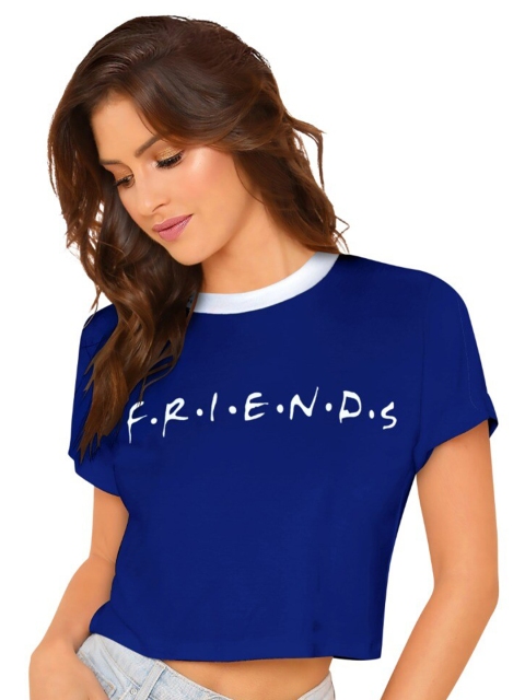

FAVRIZ Women Turquoise Blue Print Crop Top