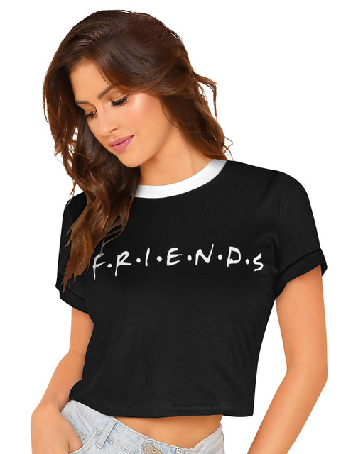 

FAVRIZ Black Print Crop Top