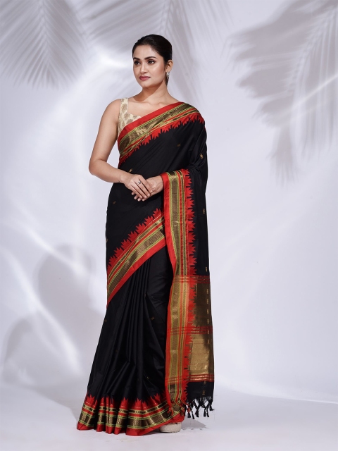 

Charukriti Black & Gold-Toned Ethnic Motifs Zari Pure Silk Saree