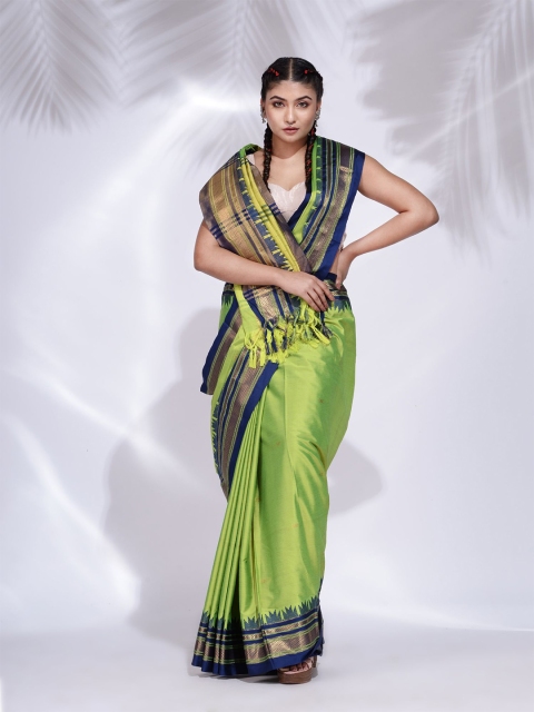 

Charukriti Green & Blue Woven Design Zari Pure Silk Saree