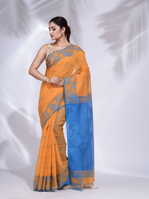 

Charukriti Yellow & Blue Ethnic Motifs Pure Cotton Handwoven Saree