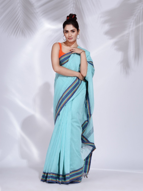 

Charukriti Women Blue Solid Pure Cotton Saree