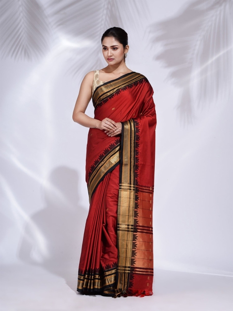 

Charukriti Red & Black Woven Design Zari Pure Silk Saree