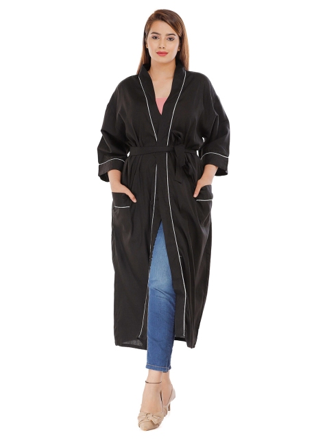 

SHOOLIN Women Black Solid Kimono Bath Robe Nightdress