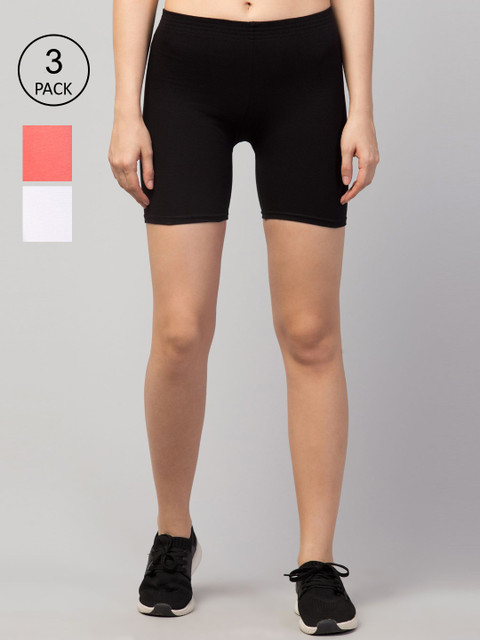 

Apraa & Parma Women Pack Of 3 Black & Pink Slim Fit Cotton Cycling Shorts
