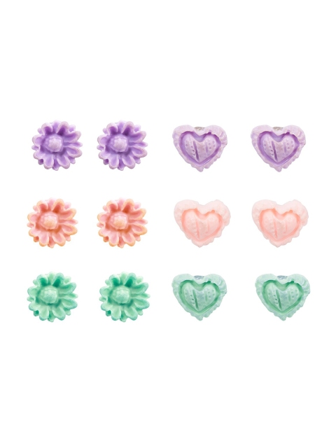 

lil' star Purple & Peach-Coloured Heart & Floral Shaped Studs Earrings Set Of 6