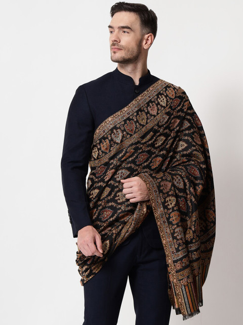 

Pashtush Men Black Woven Design Shawl