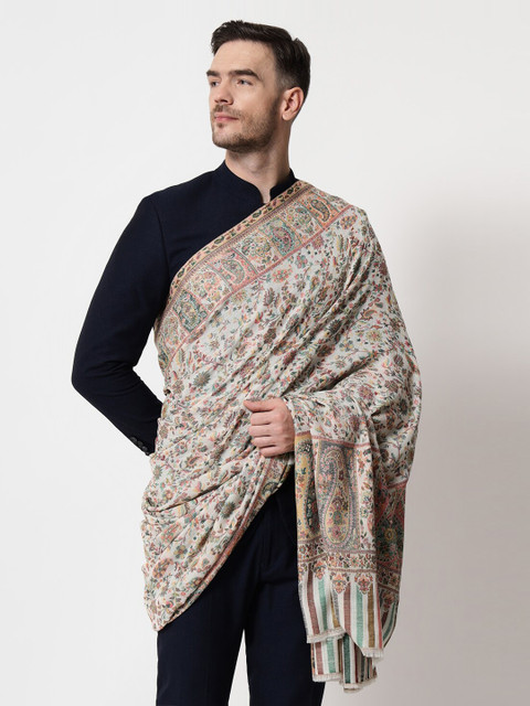 

Pashtush Men White Woven Design Shawl