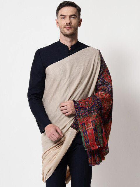 

Pashtush Men Cream-Colored & Red Woven Design Shawl