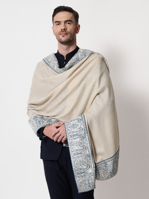 

Pashtush Men Beige Ethnic Motifs Border Shawl