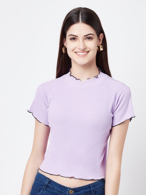 

ELEGANCE Women Lavender High Neck T-shirt