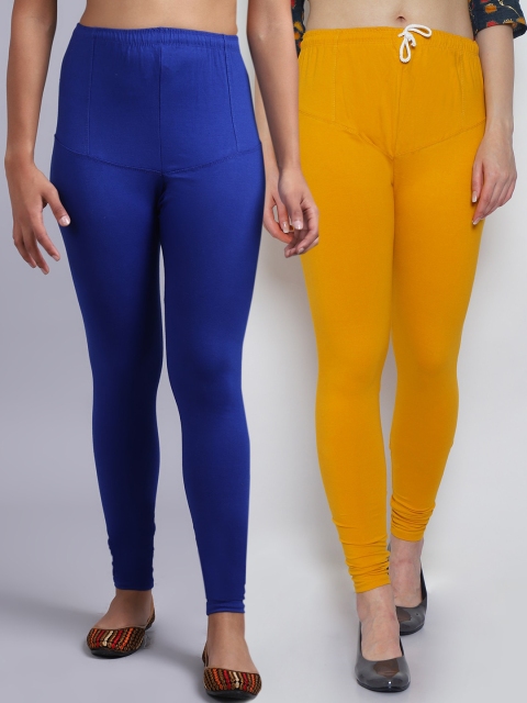 

GRACIT Women Set Of 2 Blue & Yellow Leggings