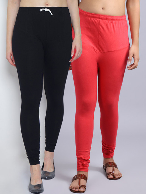 

GRACIT Women Pack Of 2 Solid Churidar-Length Leggings, Black