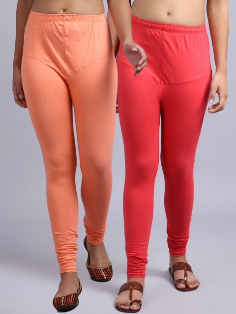 

GRACIT Women Pack Of 2 Solid Churidar-Length Leggings, Orange