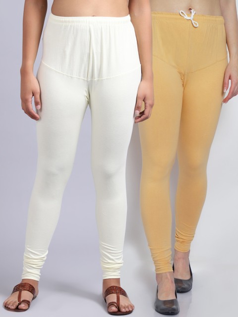 

GRACIT Women Pack Of 2 Solid Skin, Off White Churidar Length Leggings, Beige
