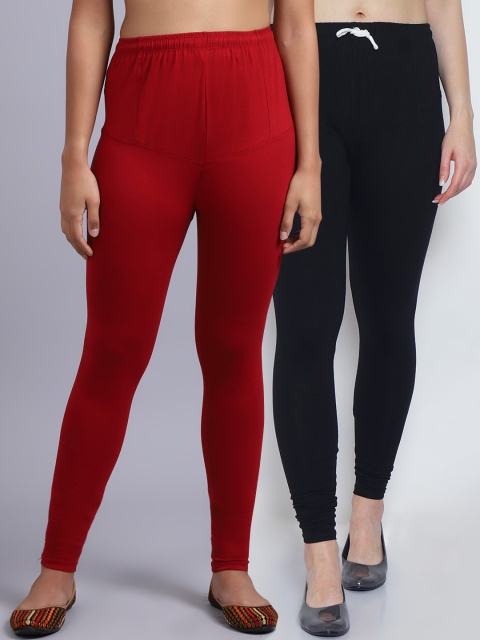 

GRACIT Women Pack Of 2 Solid Churidar-Length Leggings, Black