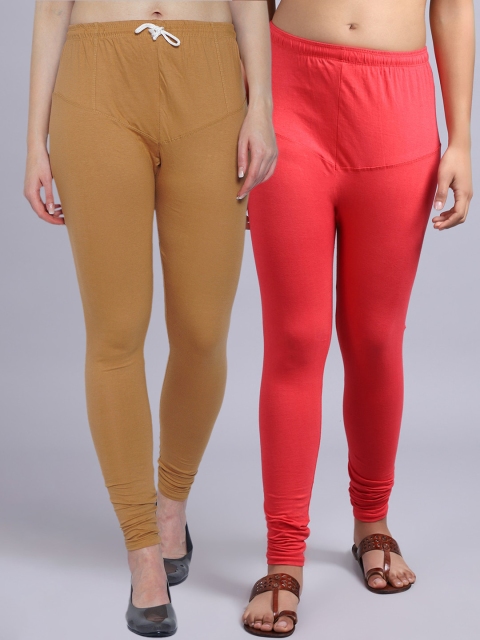 

GRACIT Women Pack Of 2 Coral Coloured & Nude Coloured Solid Churidar-Length Leggings