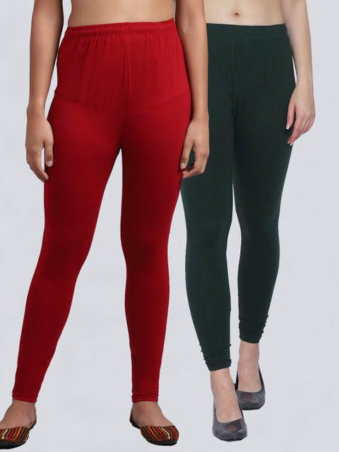 

GRACIT Women Green Maroon Leggings
