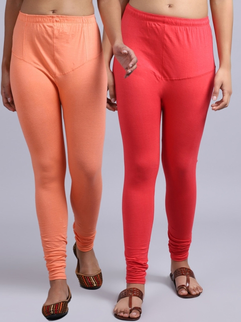 

GRACIT Women Pack Of 2 Solid Churidar-Length Leggings, Orange