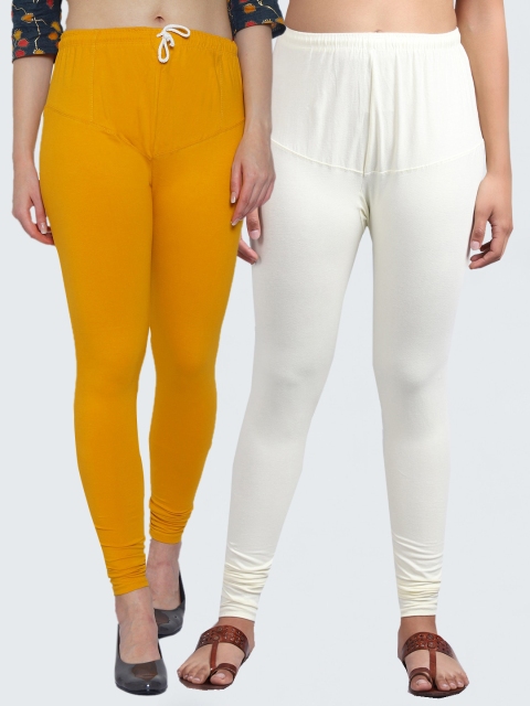 

GRACIT Women Pack Of 2 Solid Churidar-Length Leggings, Yellow