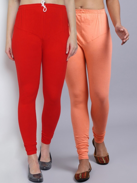 

GRACIT Women Pack Of 2 Solid Churidar-Length Leggings, Red