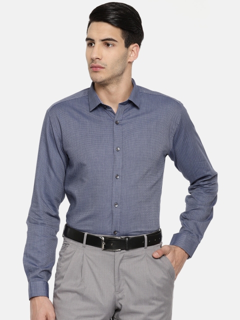 

V Dot Men Blue Slim Fit Self-Design Formal Shirt