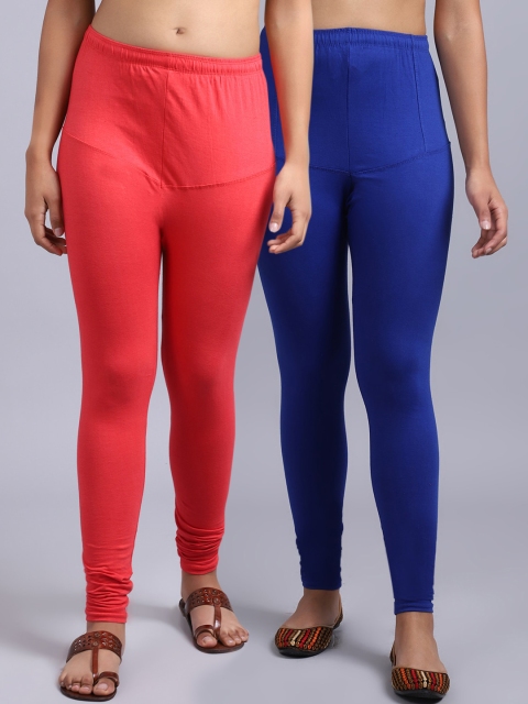 

GRACIT Women Pack Of 2 Solid Churidar-Length Leggings, Blue