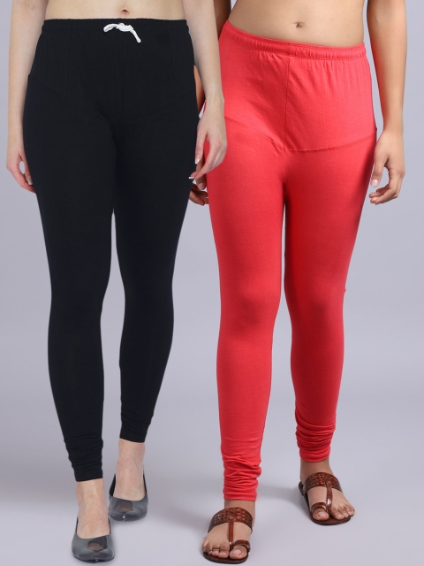 

GRACIT Women Pack Of 2 Black & Gajri Solid Churidar-Length Leggings