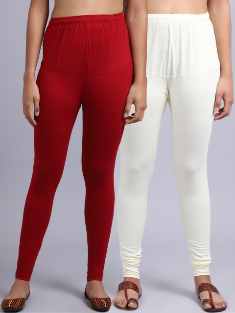 

GRACIT Women Pack Of 2 Solid Churidar-Length Leggings, Maroon