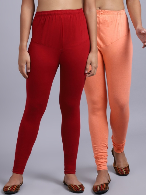 

GRACIT Women Pack Of 2 Solid Churidar-Length Leggings, Maroon
